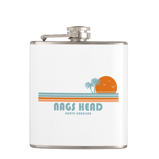 Nags Head North Carolina Sun Palm Trees Flask (Front)