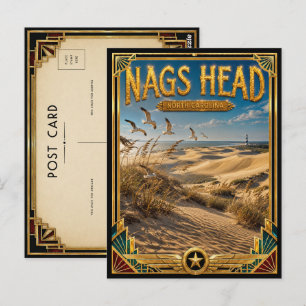 Nags Head North Carolina Vintage Art Deco Golden Postcard