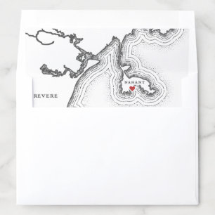 Nahant MA Map Elegant Black White Wedding Envelope Liner