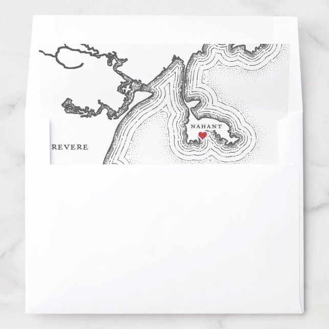 Nahant MA Map Elegant Black White Wedding Envelope Liner (In Envelope)