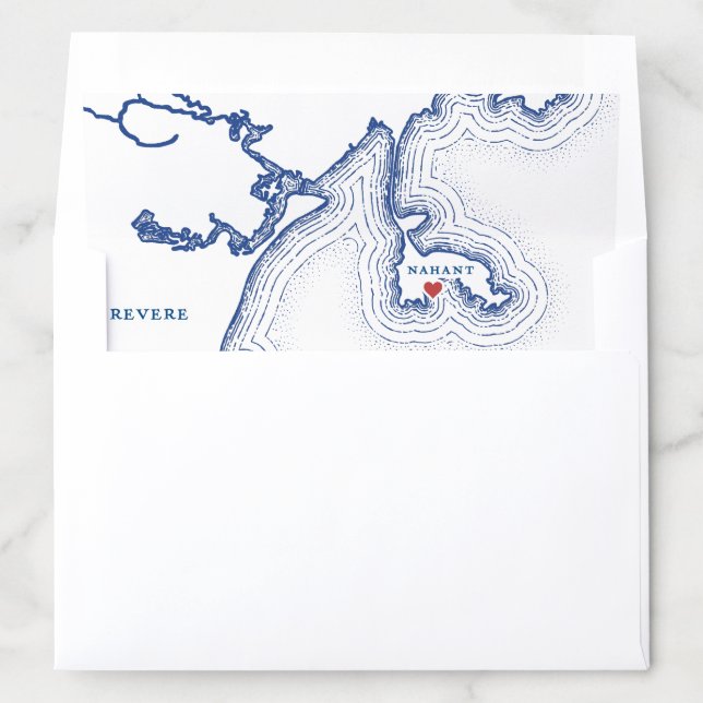 Nahant MA Map Elegant Navy Blue Wedding Envelope Liner (In Envelope)