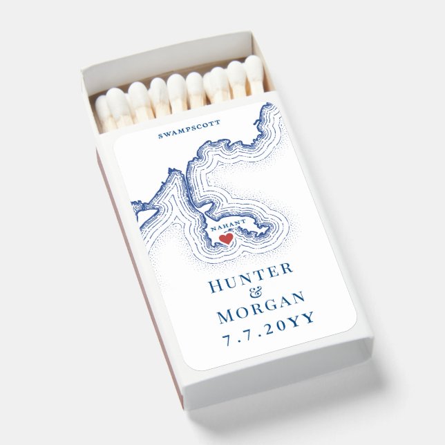 Nahant MA Map Elegant Navy Blue Wedding Favor Matchboxes (Front Open)