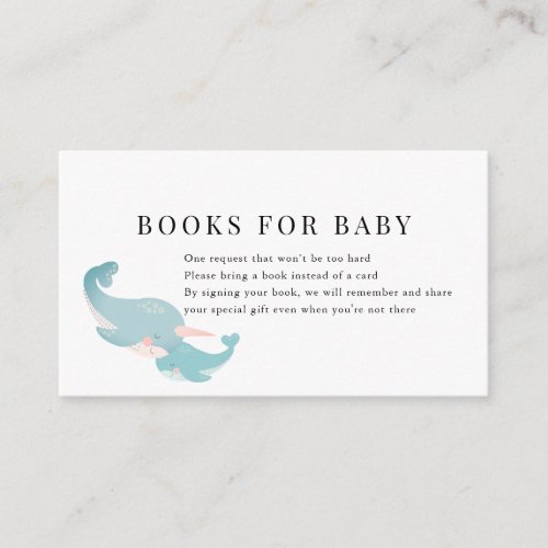 Nahwhals Blue Baby Shower Book Request Enclosure Card