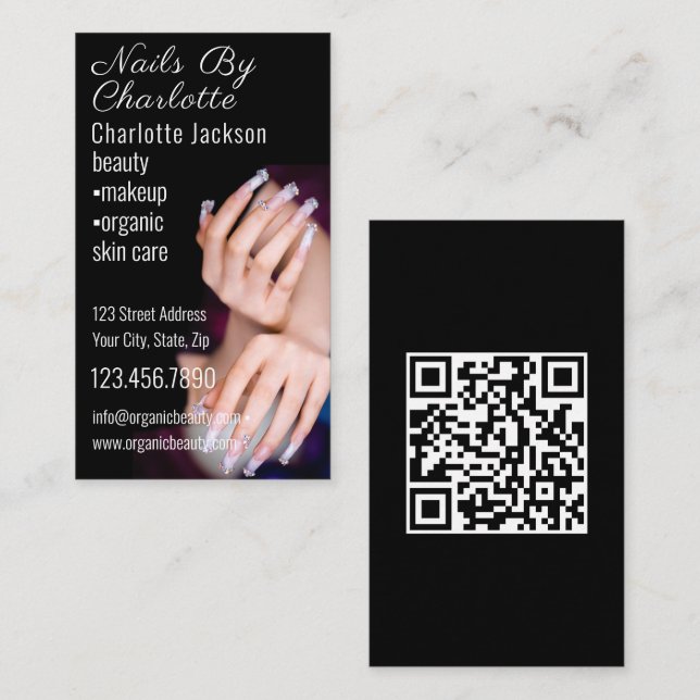Nail Art Beauty Salon Manicure Specialist QR Code  Business Card (Front/Back)