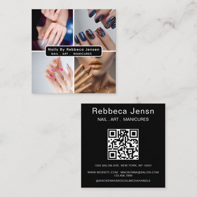 Nail Art Beauty Salon Manicure Specialist QR Code  Square Business Card (Front/Back)