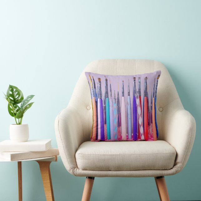 Nail Art Brush Collection Throw Pillow (Chair)