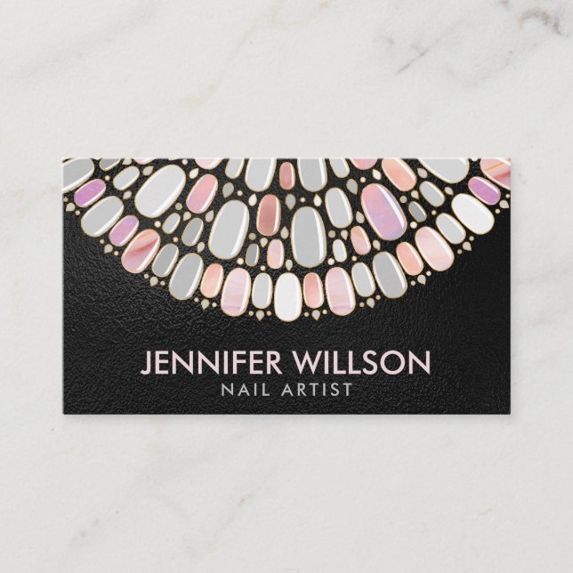 Nail Art Mandala - Pearl and Rose marble Business Card (Front)