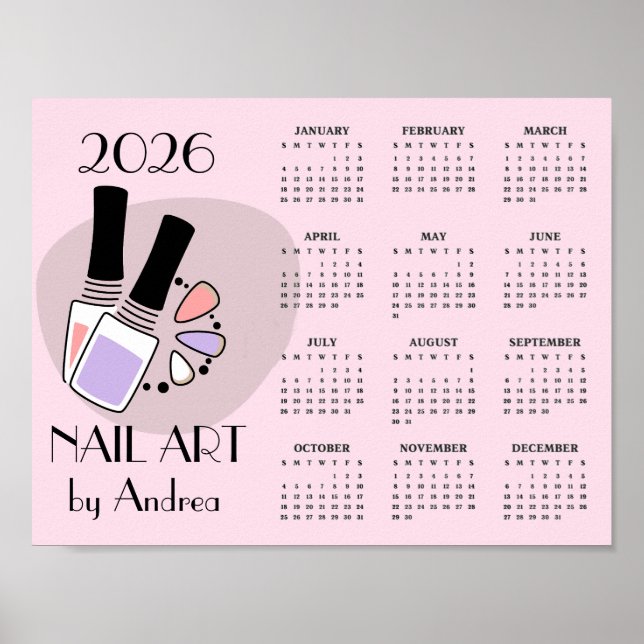 Nail Art Manicure Design 2026 Calendar Poster (Front)