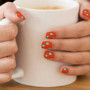 Nail Art - Orange With Blue Polka Dots