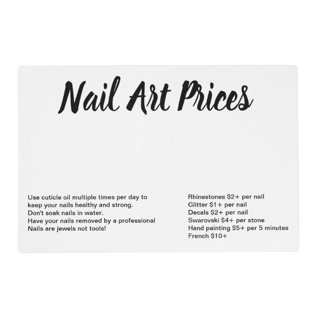 Nail art prices table matt placemat (Front)