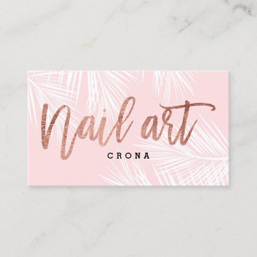Nail art rose gold script pink palm tree business card
