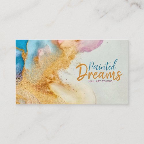 Nail Art Studio _ Abstract Watercolor and Gold Business Card