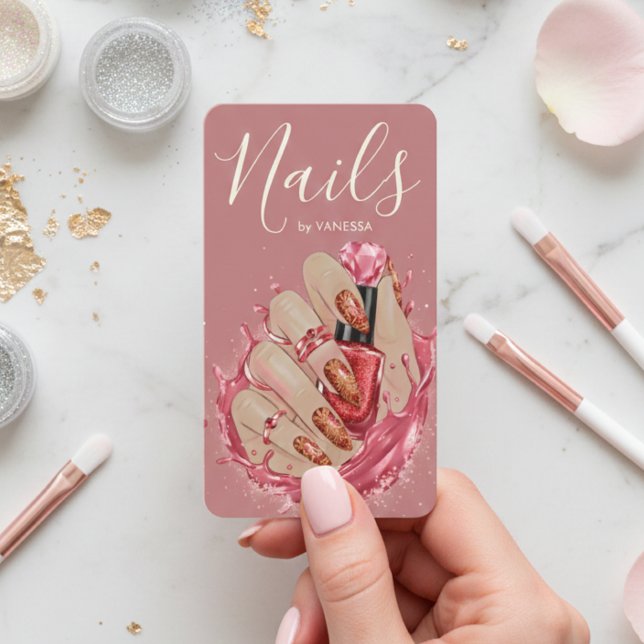 Nail Art Studio Manicurist Artist Red Blush Pink Business Card (Creator Uploaded)