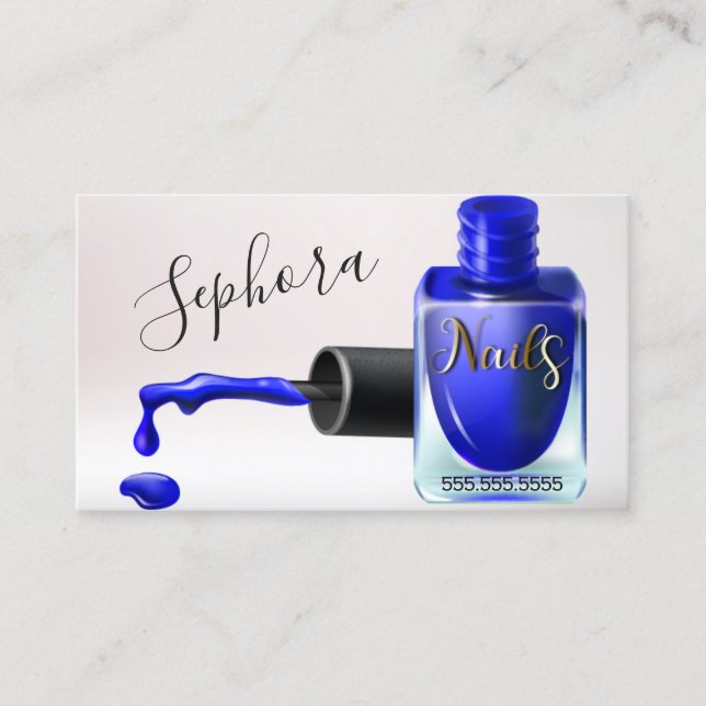 Nail Art Technician  - Blue Nail Polish Business Card (Front)