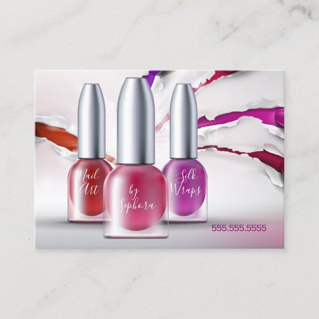 Nail Art Technician  - Trendy Polish Bottles Business Card (Front)