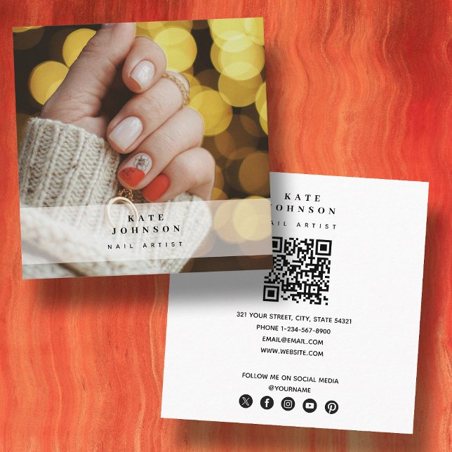 Nail Artist Beaty Salon Manicure Photo Square Business Card (Nail Artist Beaty Salon Manicure Photo Square Square Business Card)