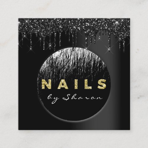 Nail Artist  Black Drips 6 Punches Drips Glitter Square Business Card