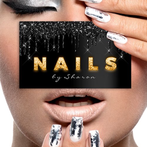 Nail Artist  Black Drips Professional Business Card