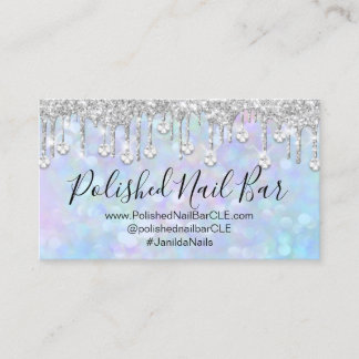 Nail Artist Blue Holograph Diamond Silver Drip Business Card