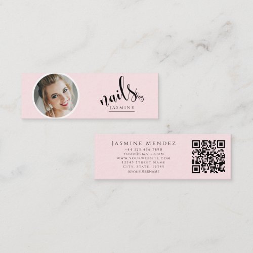 Nail Artist Blush Pink Professional Photo Qr Mini Business Card