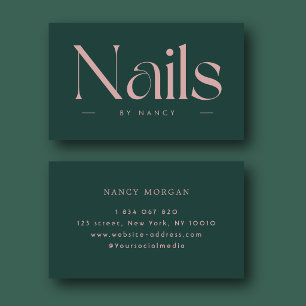nail artist bold typography green and pink business card
