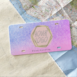 Nail Artist Business Logo Faux Glitter Purple License Plate