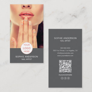 Nail Artist Custom Logo Photo Gray Business Card