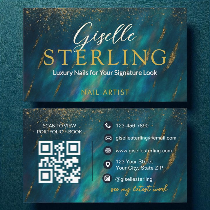 Nail Artist Dark Opal Glam Modern QR Code Business Card