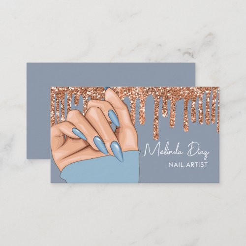 Nail Artist Designer Salon Faux Glitter Dusty Blue Business Card