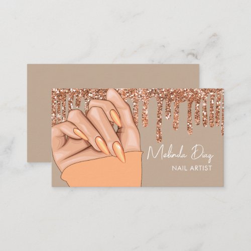 Nail Artist Designer Salon Faux Glitter Peach Business Card