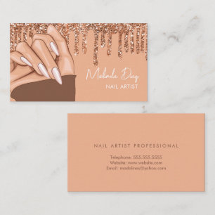Nail Artist Designer Salon Rose Faux Glitter Boho Business Card