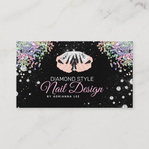 Nail Artist Diamond Holographic Glitter Salon Business Card