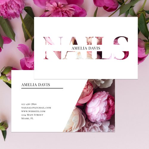 Nail Artist Elegant Floral White Pink Manicurist  Business Card