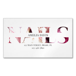 Nail Artist Elegant Floral White Pink Manicurist Business Card Magnet