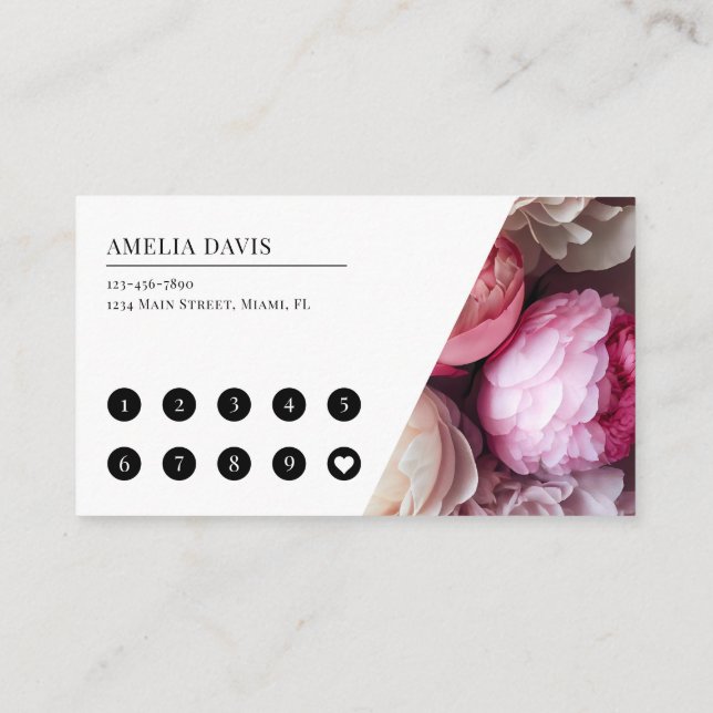 Nail Artist Elegant Floral White Pink Manicurist Loyalty Card (Back)