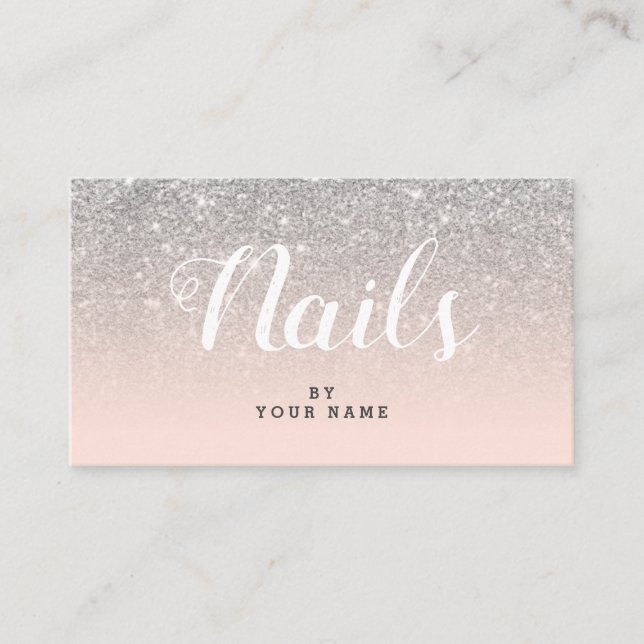 Nail Artist Elegant Pink Silver Business Card (Front)