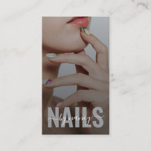 Nail Artist Elegant Script Photo Monogram QR Code Business Card
