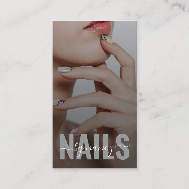 Nail Artist Elegant Script Photo Monogram QR Code Business Card (Front)