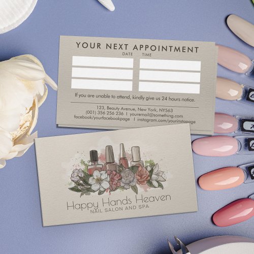 Nail Artist _ floral watercolor art illustration Business Card