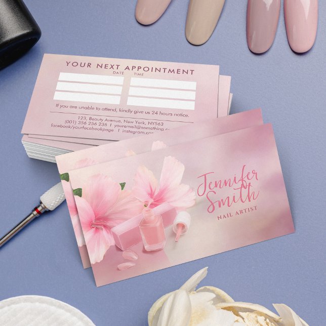 Nail Artist Gentle Pastel Rose Business Card (Creator Uploaded)