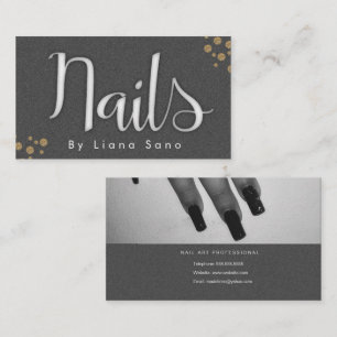 Nail Artist Glow Script and Photo Salon Gray Gold Business Card