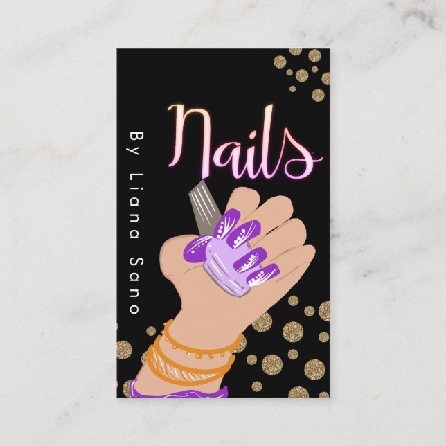 Nail Artist Glow Script Hand Drawn Illustration Business Card (Front)
