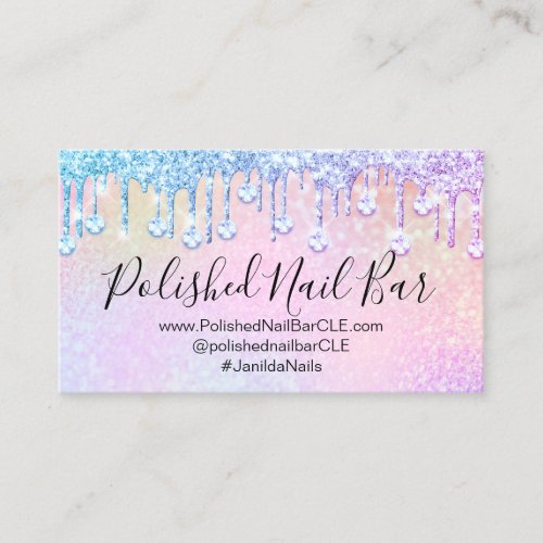 Nail Artist Holograph Diamond Silver Drips Ombre Business Card