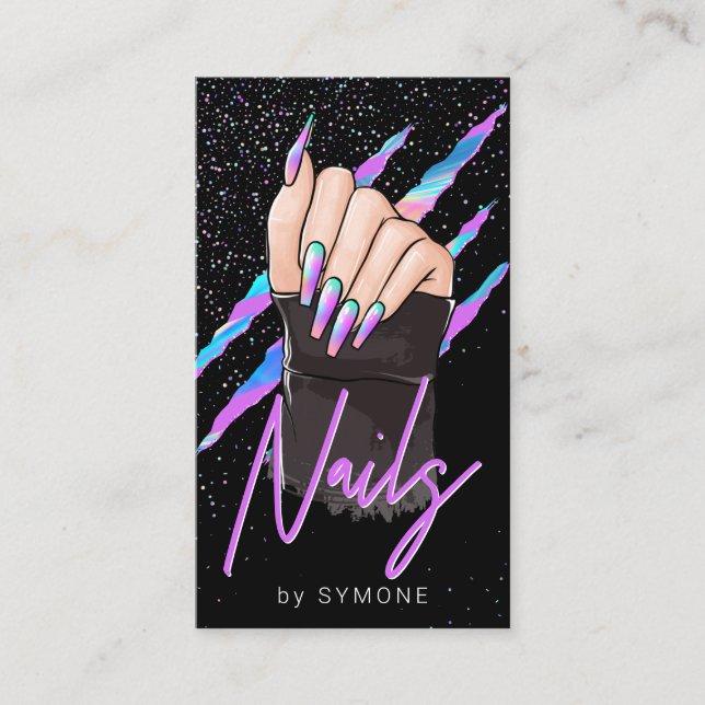 Nail Artist Holographic Modern Glam  Business Card (Front)