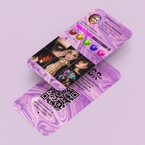 Nail Artist Instagram Marble Purple Modern Business Card
