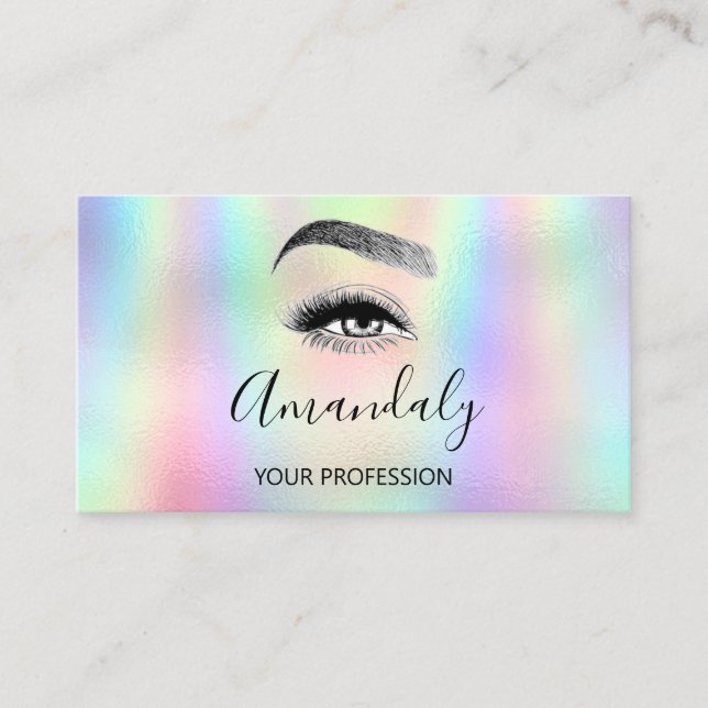Nail Artist Lash Friseur Logo Hologramm Blau Visit Business Card (Front)