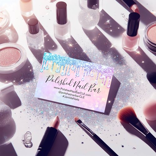Nail Artist Makeup  Pink Holograph Diamond  Drip Business Card