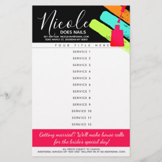Nail artist manicure pedicure salon price list flyer