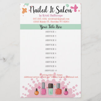 Nail artist manicure pedicure salon price list flyer
