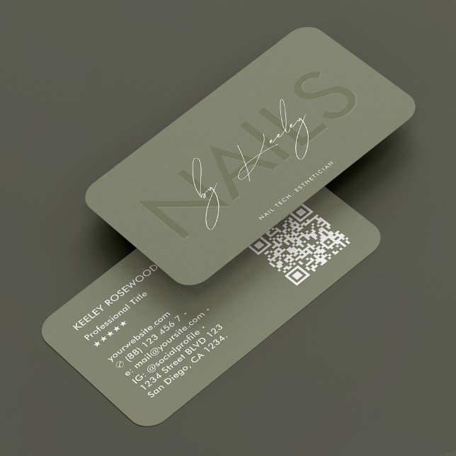Nail Artist Manicurist Nail Tech Sage Modern Business Card (Nail Artist Manicurist Nail Tech Sage Modern Business Card
)